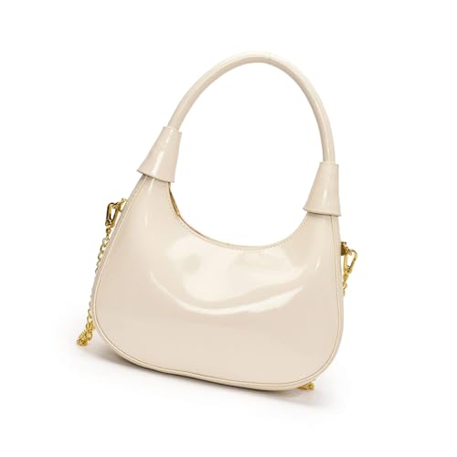 MALSSE Trendige PU-Handtasche mit glänzendem Finish, Abendtasche, Schultertaschen mit geräumigem Innenraum, ideal zum Einkaufen und Essen, Party-Handtasche, weiß, One Size von MALSSE