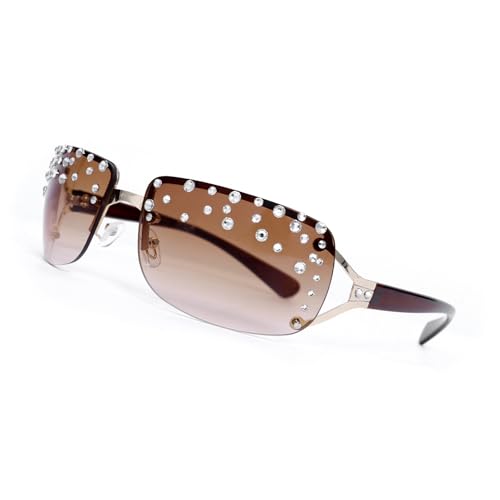 MALSSE Trendiger Brillenrahmen mit Strasssteinen für den Club, trendiger Look für Shows und mehr Foto-Requisiten, rahmenlose Damen-Sonnenbrille, Goldener Rahmen, doppelt MALSSE Trendiger Brillenrahmen mit Strasssteinen für den Club, trendiger Look für Shows und mehr Foto-Requisiten, rahmenlose Damen-Sonnenbrille, Goldener Rahmen, doppelt von MALSSE