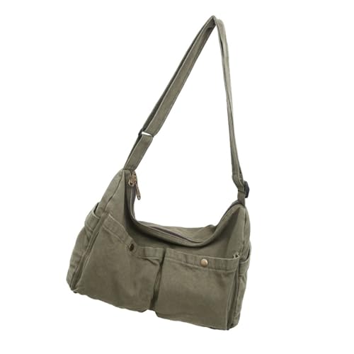 Messenger-Tasche aus Segeltuch, große Umhängetasche, Handtasche mit mehreren Taschen, ästhetische Reisetasche, Arbeitstasche, Handtasche, Messenger, große Umhängetasche mit mehreren Taschen, grün, One von MALSSE