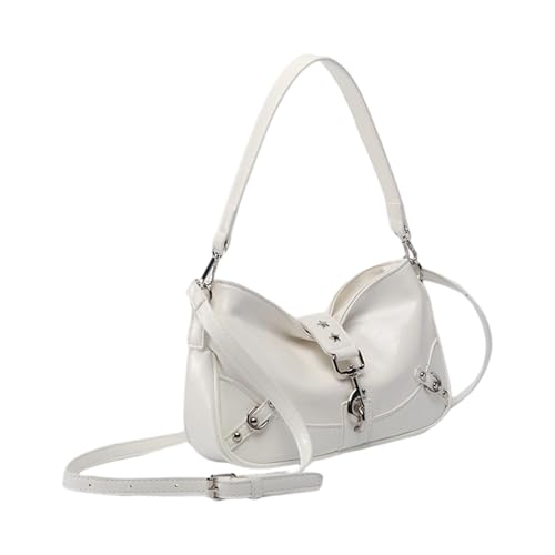 Moderne Damenhandtasche aus weichem PU-Leder Achseltasche Schultertaschen Satchel geeignet für Einkäufe und gesellschaftliche Zusammenkünfte Retro Mode Tasche, weiß, One Size von MALSSE