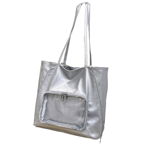 Moderne Elegante PU Umhängetasche Damen Arbeitstaschen Stilvolle Handtasche mit mehreren Taschen Business Reise Rucksack Modern Professionelle Satchel, silber, One Size von MALSSE