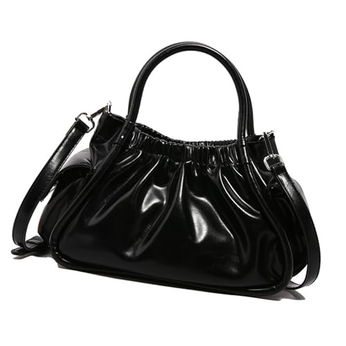 Moderne Umhängetasche aus PU-Leder, gerüscht, Tragegriff oben, für Damen, mit einzigartigen Wolken-Designs, plissiert, Schultertasche, Schwarz , One Size von MALSSE