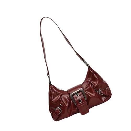 Modische Damen-Geldbörse, gerüscht, PU, Griff oben, Schultertasche, Schnallen, Punk, Unterarmtaschen für verschiedene Anlässe, Hochzeits-Handtasche, rot, One Size Modische Damen-Geldbörse, gerüscht, PU, Griff oben, Schultertasche, Schnallen, Punk, Unterarmtaschen für verschiedene Anlässe, Hochzeits-Handtasche, rot, One Size von MALSSE