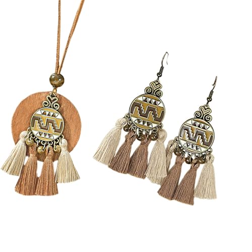 Modische Halskette und Ohrhänger im ethnischen Stil, handgefertigt, Quasten, Schmuck, stilvolles Accessoire für Frauen und Mädchen, Reisefotografie, Schmuck, Einheitsgröße, Wie beschrieben, Wie von MALSSE