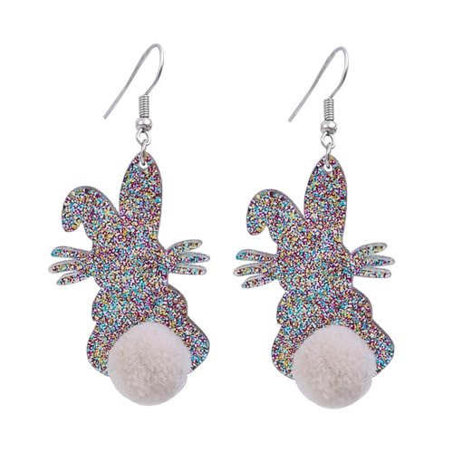 Modische bunte Pailletten-Ohrringe, niedlicher Acryl-Plüschkugel-Anhänger, Osterschmuck für Frauen und Mädchen, niedlicher Acryl-Plüschball, Tropfen, Ostergeschenke für Frauen von MALSSE