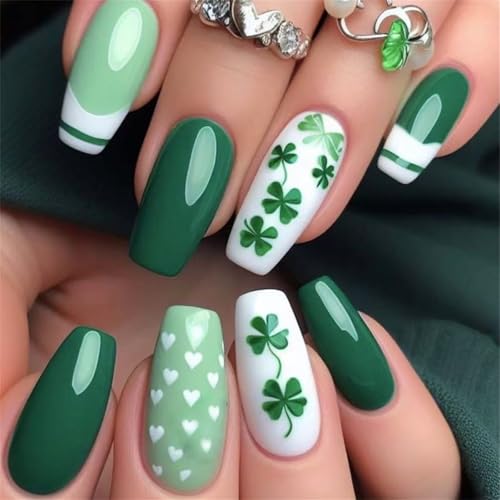 Patrick's Day Nägel zum Aufdrücken mit einzigartigem grünem Kleeblatt-Design, Urlaubsthema zum Aufkleben für Damen und Mädchen von MALSSE
