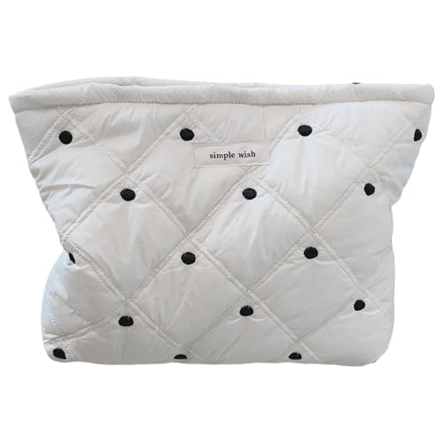 Reise-Kosmetiktasche mit großem Fassungsvermögen, gesteppt, Baumwolle, Make-up-Tasche, Kulturbeutel zur Aufbewahrung von Kosmetika und Pinseln, Make-up-Behälter, Schwarze Punkte, Mass Beauty von MALSSE