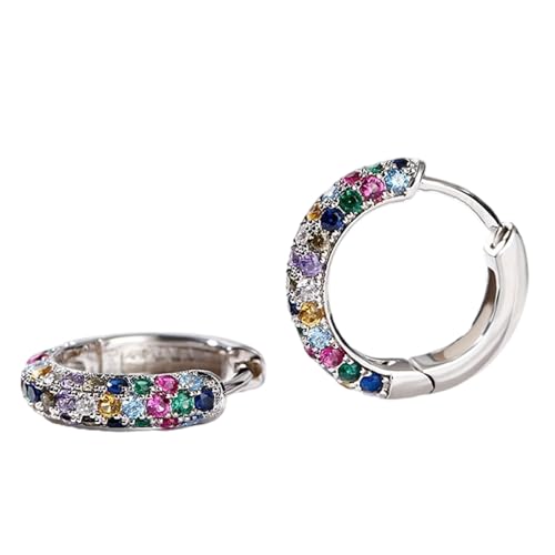 Schimmernde Regenbogen-Zirkonia-Ohrclips, stilvolle Creolen mit funkelnden Strasssteinen, Ohr-Accessoires für den täglichen Gebrauch, Strass-Pave-Ohrringe von MALSSE
