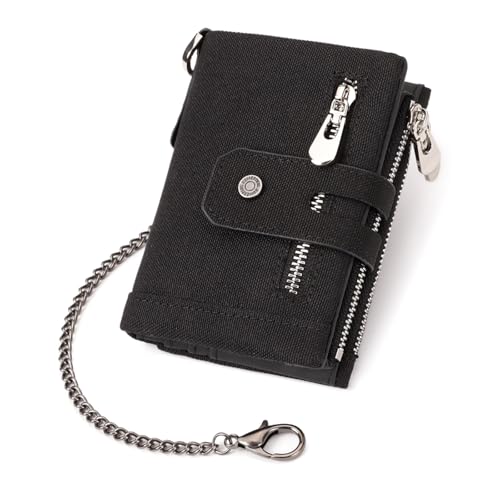 Sichere Herren-Geldbörse aus Oxford-Stoff mit diebstahlsicherer Metallkette und Reißverschlüssen, Taschen für Münzen, kleine Gegenstände, Geldbörse, Kartenhalter, Herren-Geldbörse mit Reißverschluss von MALSSE