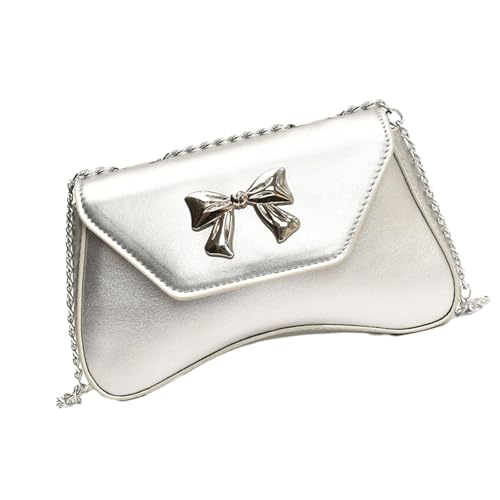 Zarte schwarze Umhängetasche für Damen mit Schleifenmuster, französische Unterarm-Geldbörse, Schultertaschen für Büro oder Party, multifunktionale Abendtasche, silber, One Size von MALSSE