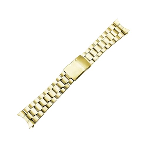 MAMA'S PEARL 16 mm 18 mm 20 mm 22 mm 24 mm massives Edelstahl-Gliederarmband for Armbanduhren, Uhrenarmbänder, Uhrenersatz, gebogene Enden (Color : Gold, Size : 16mm) von MAMA'S PEARL