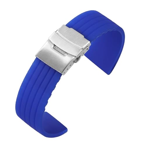 MAMA'S PEARL 18mm 20mm 22mm 24mm Silikon Uhrenarmbänder Passend For Huawei Watch GT3/GT4/2 Passend For Fossil Uhrenarmband Gummi Herren Damen Universal Sport Band (Color : Blue, Size : 22MM_SILVER B von MAMA'S PEARL