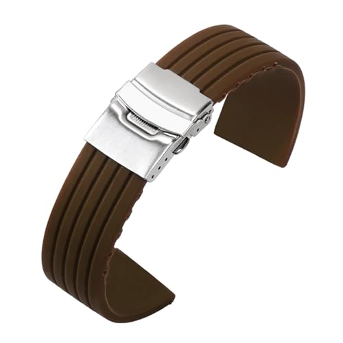 MAMA'S PEARL 18mm 20mm 22mm 24mm Silikon Uhrenarmbänder Passend For Huawei Watch GT3/GT4/2 Passend For Fossil Uhrenarmband Gummi Herren Damen Universal Sport Band (Color : Brown, Size : 22MM_SILVER von MAMA'S PEARL
