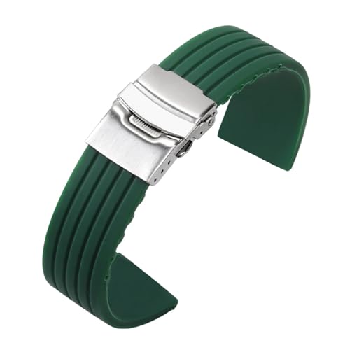 MAMA'S PEARL 18mm 20mm 22mm 24mm Silikon Uhrenarmbänder Passend For Huawei Watch GT3/GT4/2 Passend For Fossil Uhrenarmband Gummi Herren Damen Universal Sport Band (Color : Green, Size : 20MM_SILVER von MAMA'S PEARL