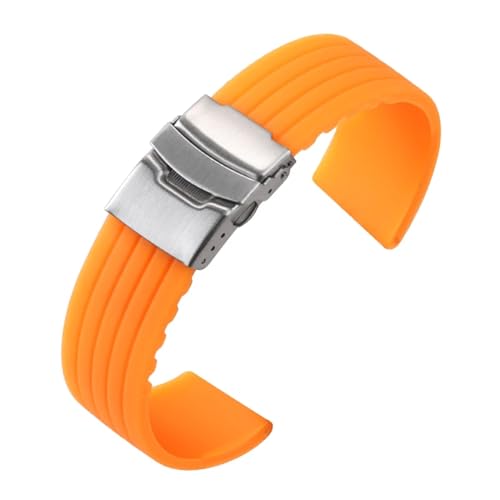MAMA'S PEARL 18mm 20mm 22mm 24mm Silikon Uhrenarmbänder Passend For Huawei Watch GT3/GT4/2 Passend For Fossil Uhrenarmband Gummi Herren Damen Universal Sport Band (Color : Orange, Size : 20MM_SILVER von MAMA'S PEARL