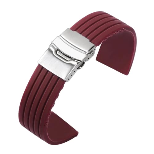 MAMA'S PEARL 18mm 20mm 22mm 24mm Silikon Uhrenarmbänder Passend For Huawei Watch GT3/GT4/2 Passend For Fossil Uhrenarmband Gummi Herren Damen Universal Sport Band (Color : WineRed, Size : 22MM_SILVE von MAMA'S PEARL