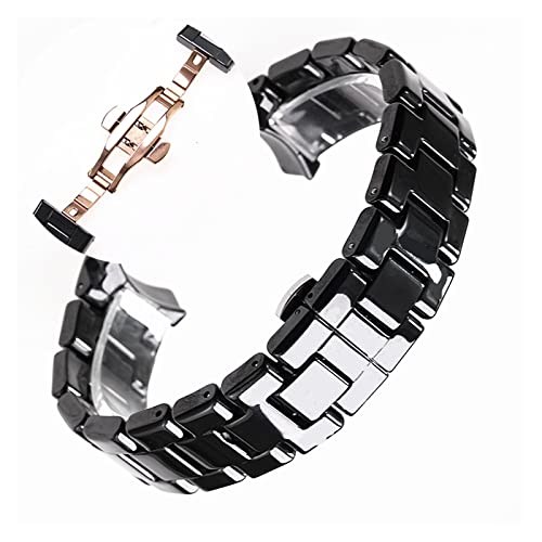 MAMA'S PEARL 18mm 22mm Passend For Armani Keramikuhr AR1400 AR1410 AR1403 AR1402AR1401 Uhrenarmband Armband Gürtel Schwarz Weiß Schmetterlingsknopf(Black rose gold,22mm) von MAMA'S PEARL