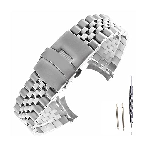 MAMA'S PEARL 20 mm 22 mm Edelstahl-Uhrenarmband, gebogenes Ende, Ersatz, passend for Seiko SKX007, SKX009, SKX011 und Werkzeug (Color : Silver, Size : 22mm) von MAMA'S PEARL