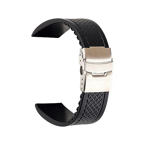 MAMA'S PEARL 20mm 22mm Silikon Strap Faltschließe Schwarz Reifen Muster Universal Armband Wasserdichte Sport Armband for Männer Frauen (Color : Type C, Size : 24mm) von MAMA'S PEARL