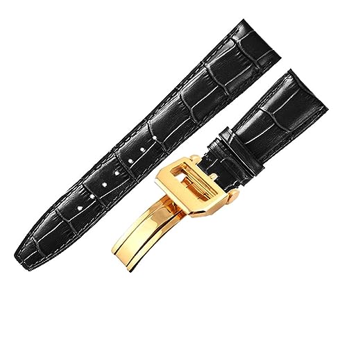 MAMA'S PEARL 20mm 22mm Uhr Armband Fit for IWC Uhren Portofino Portugieser Strap Uhr Zubehör Echtes Leder Uhr Band Gürtel kette (Color : Black gold clasp, Size : 20mm) von MAMA'S PEARL