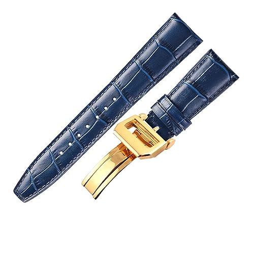 MAMA'S PEARL 20mm 22mm Uhr Armband Fit for IWC Uhren Portofino Portugieser Strap Uhr Zubehör Echtes Leder Uhr Band Gürtel kette (Color : Blue gold clasp, Size : 22mm) von MAMA'S PEARL