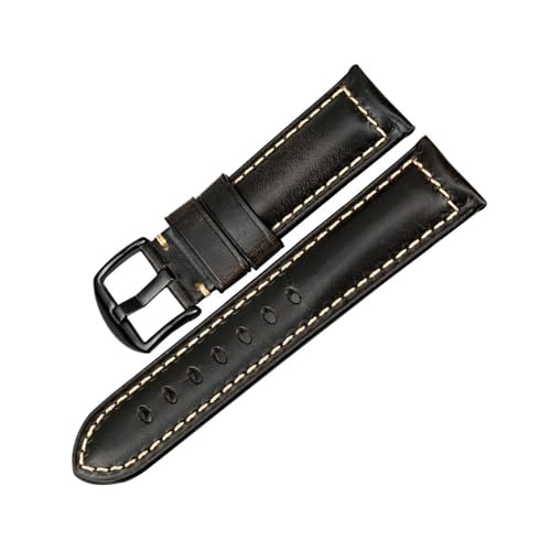 MAMA'S PEARL Armband Uhrenzubehör Rotes Lederarmband Passend For Panerai Passend For SEIKO Passend For TISSOT Smartwatch-Armband Vintage-Uhrenarmband (Color : Light Black B, Size : 26mm) von MAMA'S PEARL