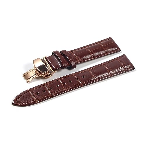 MAMA'S PEARL Armband aus echtem Leder, Armband, Schmetterlingsschnalle, Uhrenzubehör, Gürtel, 18 mm, 20 mm, 22 mm, 24 mm (Color : Brown-RG, Size : 22mm) von MAMA'S PEARL