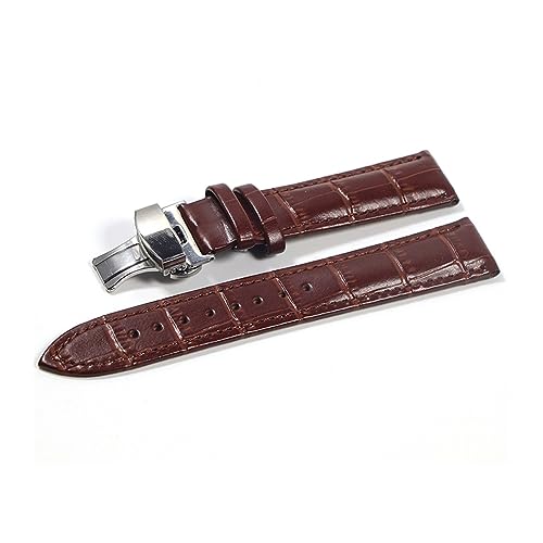 MAMA'S PEARL Armband aus echtem Leder, Armband, Schmetterlingsschnalle, Uhrenzubehör, Gürtel, 18 mm, 20 mm, 22 mm, 24 mm (Color : Brown-s, Size : 14mm) von MAMA'S PEARL