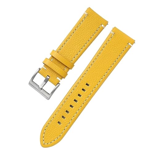MAMA'S PEARL Doppelseitiges Leder 18mm 20mm 22mm 24mm Armband Schnellverschluss Uhrenarmband Herren Damen Gelb Rot Schwarz Uhrenzubehör (Color : Yellow, Size : 18mm) von MAMA'S PEARL