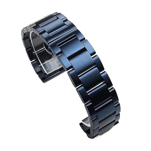 MAMA'S PEARL Edelstahl-Armband, dunkelblau, gebogenes Ende, Metall-Armbanduhren, 18 mm, 19 mm, 20 mm, 21 mm, 22 mm, 23 mm, 24 mm (Color : Full matte, Size : 22mm) von MAMA'S PEARL