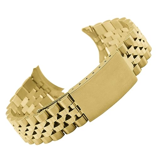 MAMA'S PEARL Edelstahl-Uhrenarmband mit gebogenem Ende, 13, 17, 18, 19, 20, 21, 22 mm, 5 Perlen, massives Metall-Uhrenarmband, Handgelenk-Armband, Schildkröten-Schnalle, W-Werkzeug (Color : Gold, Si von MAMA'S PEARL