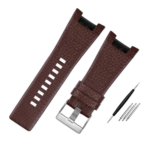 MAMA'S PEARL Fit For Diesel DZ1216 DZ1273 DZ4246 DZ4247DZ287 Leder Armband Armband 32mm Gekerbt Herren Armband Armbanduhren Band(A Brown-silver) von MAMA'S PEARL