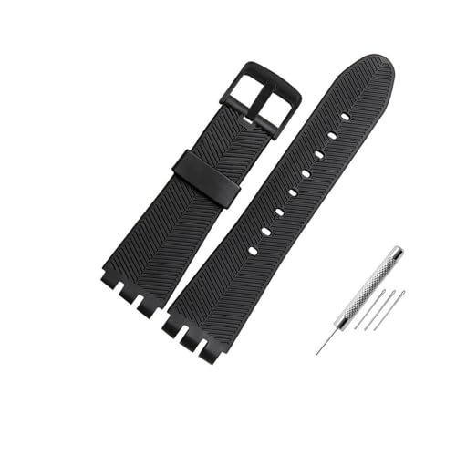 MAMA'S PEARL For Swatch YOS440 YOS413 YOS424 Silikonband Herren Schwarzes Gummiarmband Armband Armband 23m Uhrzubehör Kostenlose Tools(Black black) von MAMA'S PEARL