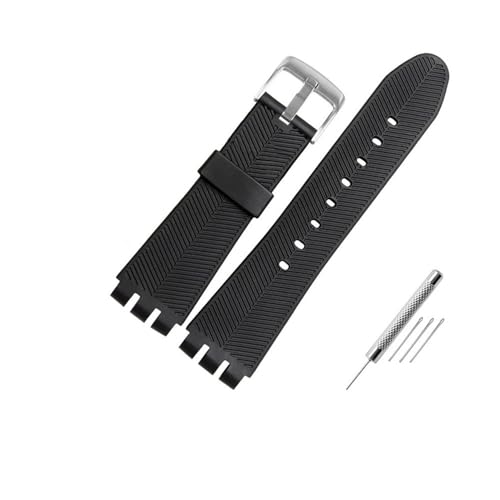 MAMA'S PEARL For Swatch YOS440 YOS413 YOS424 Silikonband Herren Schwarzes Gummiarmband Armband Armband 23m Uhrzubehör Kostenlose Tools(Black silver) von MAMA'S PEARL