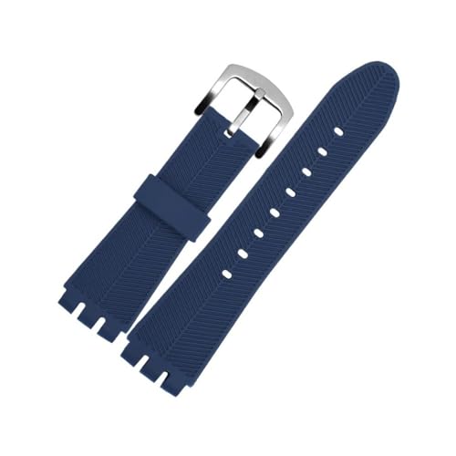 MAMA'S PEARL For Swatch YOS440 YOS413 YOS424 Silikonband Herren Schwarzes Gummiarmband Armband Armband 23m Uhrzubehör Kostenlose Tools(Blue silver) von MAMA'S PEARL