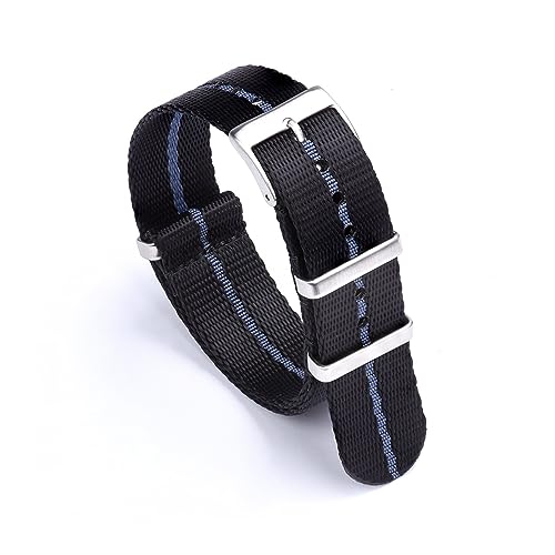 MAMA'S PEARL Glattes Nylonband 20 mm 22 mm Armband Dornschließe Sicherheitsgurt Uhrenarmbänder for Herrenuhrenzubehör (Color : Black-Blue, Size : 22mm) von MAMA'S PEARL