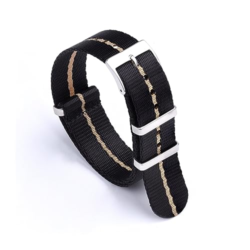 MAMA'S PEARL Glattes Nylonband 20 mm 22 mm Armband Dornschließe Sicherheitsgurt Uhrenarmbänder for Herrenuhrenzubehör (Color : Black-Khaki, Size : 20mm) von MAMA'S PEARL
