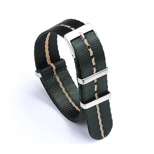 MAMA'S PEARL Glattes Nylonband 20 mm 22 mm Armband Dornschließe Sicherheitsgurt Uhrenarmbänder for Herrenuhrenzubehör (Color : Green-Khaki, Size : 20mm) von MAMA'S PEARL