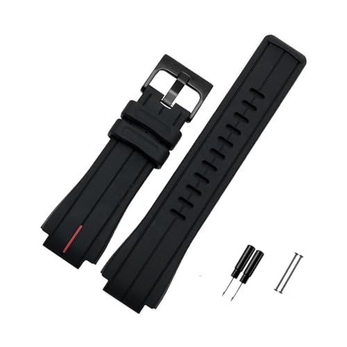 MAMA'S PEARL Gummi-Armband, Passend For Timex WATCHT2N720 T2N721 TW2T76300, Schwarzes Wasserdichtes Silikon-Sportarmband, 24 X 16 Mm(Red line black) von MAMA'S PEARL