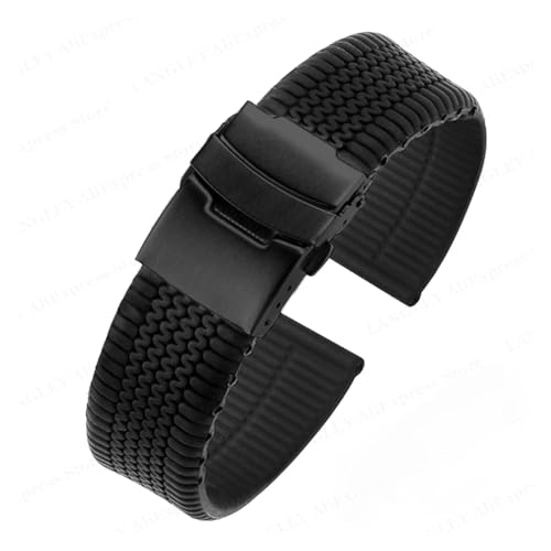 MAMA'S PEARL Gummi-Uhrenarmband, 20 Mm, 22 Mm, 24 Mm, Schnellverschluss, Passend For Huawei Watch Gt2/Gt3 Band, Weiches Herren-Sport-Silikon-Armband, Passend For Fossil-Uhr (Color : Black-Black, Siz von MAMA'S PEARL