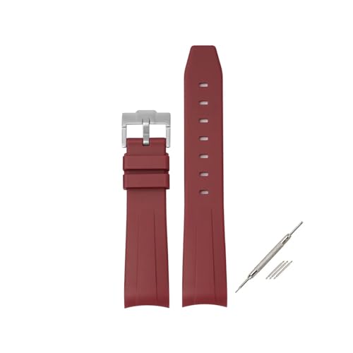 MAMA'S PEARL Kautschukarmband Mit Gebogenem Ende, Passend For Omega(Dark red silver) von MAMA'S PEARL