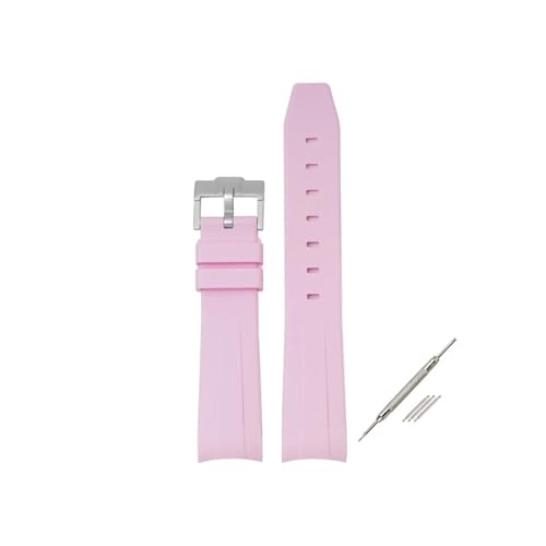 MAMA'S PEARL Kautschukarmband Mit Gebogenem Ende, Passend For Omega(Pink silver) von MAMA'S PEARL