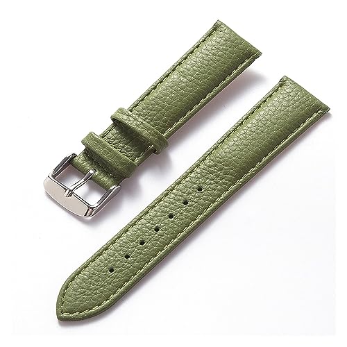 MAMA'S PEARL Litschi-Muster, weiches Leder, Lederarmband, Herren-Damen-Uhrenarmband, 16 mm, 18 mm, 20 mm, 22 mm, Zubehör (Color : Olive green, Size : 17mm) von MAMA'S PEARL