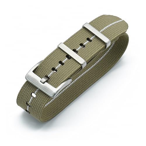 MAMA'S PEARL Nylon Französische Truppen Fallschirmtasche Elastischer Gürtel Armband Armbanduhr 20mm 22mm Riemen (Color : Khaki White line, Size : 22mm) von MAMA'S PEARL
