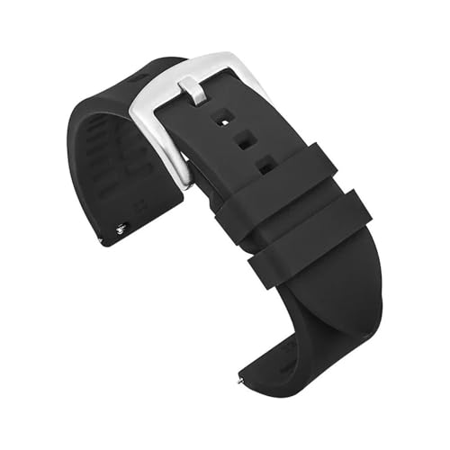 MAMA'S PEARL Silikon-Uhrenarmband 20 Mm 22 Mm 24 Mm Herren-Sport-wasserdichtes Armband For Rolex For Seiko-Uhren-Ersatzarmband(Black-silver buckle,20mm) von MAMA'S PEARL