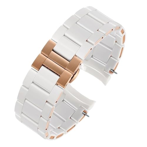 MAMA'S PEARL Silikon-Uhrenarmband For Herren Und Damen, Passend For Armani Ar5920 5919 5859 5867, Weißes Gummibeschichtetes Stahlarmband, Zubehör, 20 Mm, 23 Mm (Color : White-rose gold, Size : 23mm von MAMA'S PEARL