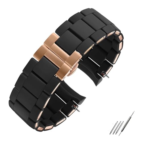 MAMA'S PEARL Stahl-in-Silikon-Armband for AR5890 AR5889 AR5858 AR5920 AR5868 AR8023 Uhrenband Mann 23 mm Frau 20 mm Riemen (Color : Black rose gold, Size : 20mm for women) von MAMA'S PEARL