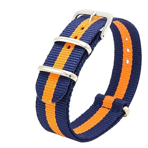 MAMA'S PEARL Strapazierfähiges Nylon-Canvas-Armband, 18 mm, 20 mm, 22 mm, schwarz gestreift, Ersatzarmband, Edelstahl-Schnalle, Uhrenzubehör (Color : Blue orange, Size : 20mm) von MAMA'S PEARL