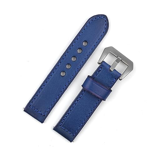 MAMA'S PEARL Vintage Echtleder Armband 20mm 22mm 24mm Handgefertigte Nähte Ersatz passend for Panerai Uhr (Color : Blue, Size : 20mm) von MAMA'S PEARL