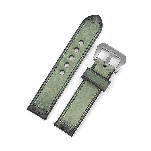 MAMA'S PEARL Vintage Echtleder Armband 20mm 22mm 24mm Handgefertigte Nähte Ersatz passend for Panerai Uhr (Color : Green, Size : 24mm) von MAMA'S PEARL